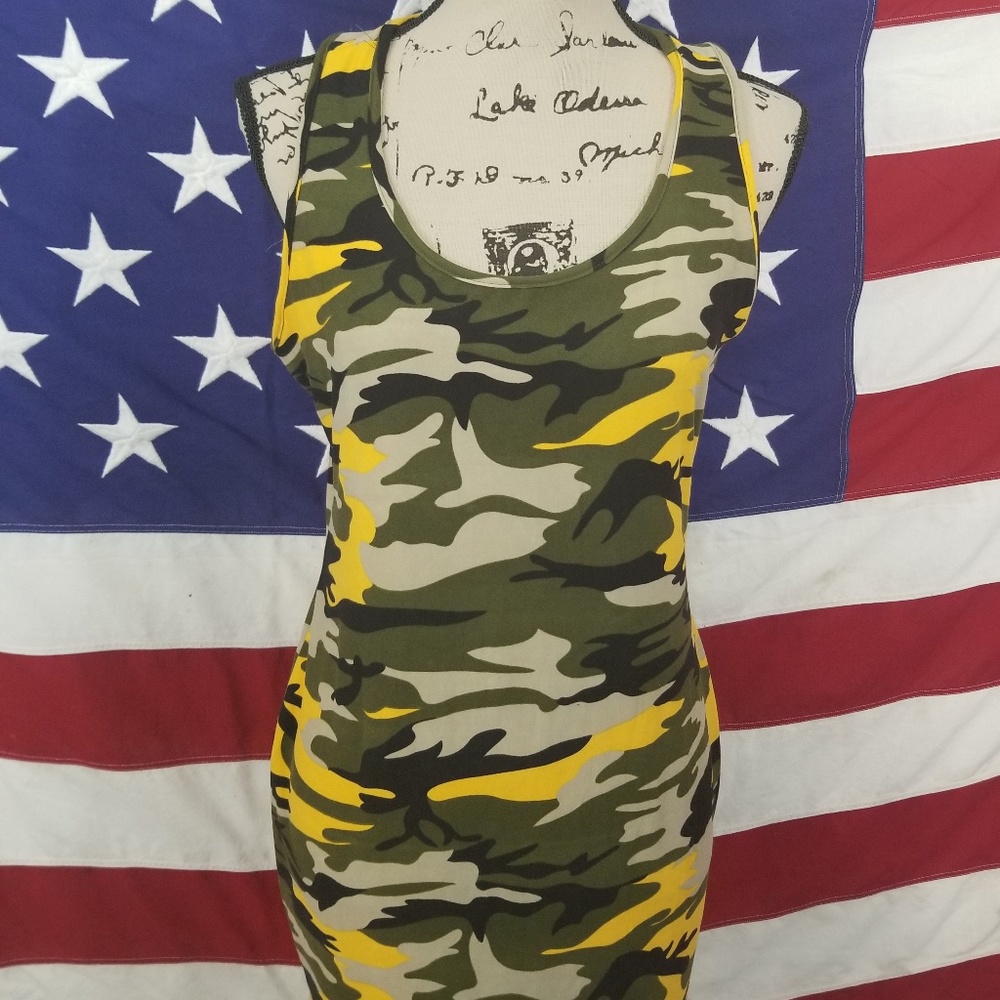 MOA Camo Green Yellow Grey Stretchy Dress 1X